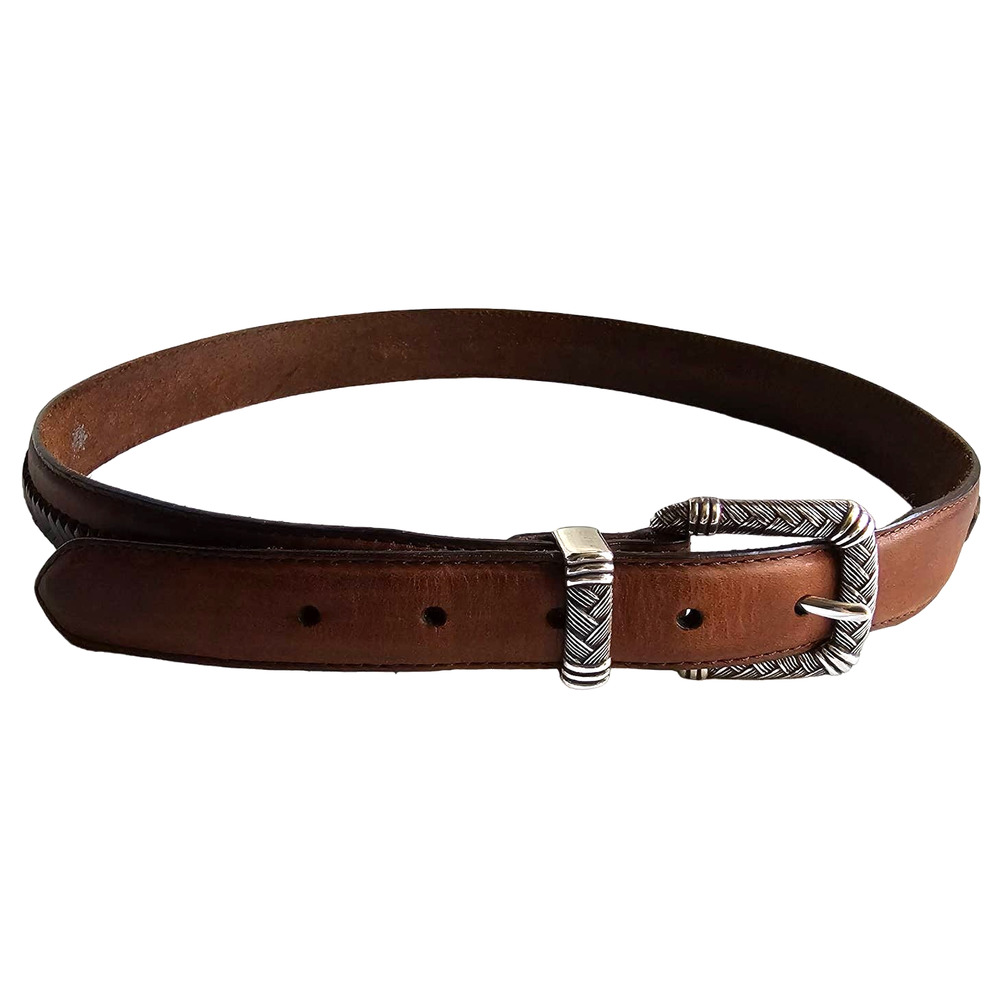 Territory Ahead Brown Braided Rainbow Leather Belt Sz 32 Silver Buckle